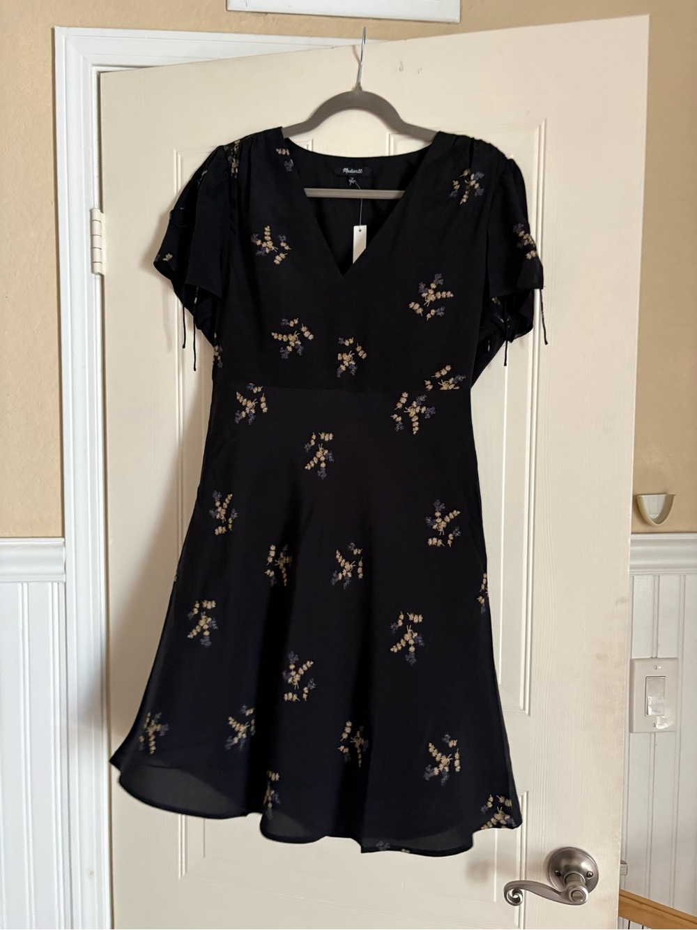Madewell Black Floral V-Neck Mini Dress